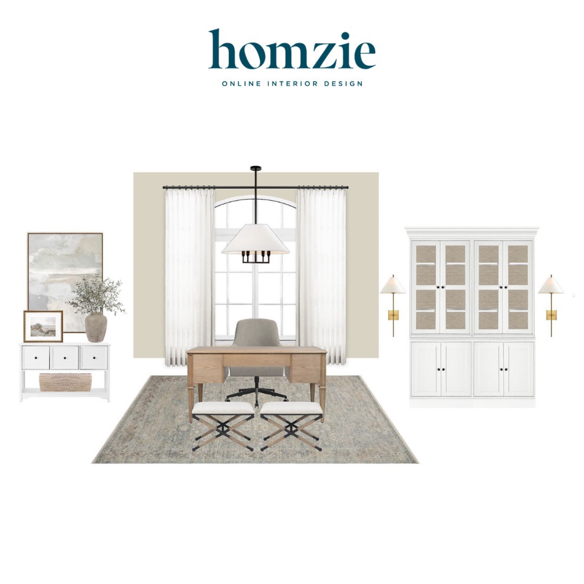 We loved designing this Modern Classic home office our virtual interior design client. This space features a white display cabinet, oak desk, accent stools, karate abstract art, and a shaded chandelier. 

Work 1:1 with a Homzie virtual interior designer for a low flat-rate and receive a custom, shoppable decorating plan! - all online.  Get started homziedesigns.com/work-with-us


#LTKHome #LTKStyleTip