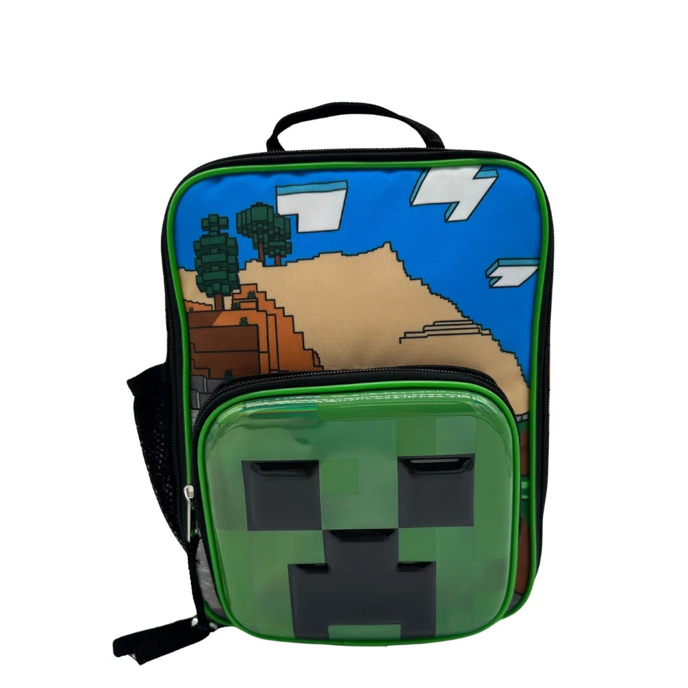 Minecraft Creeper Reusable Kids Insulated Lunch Bag with mesh water bottle pocket and handle | Walmart (US)
