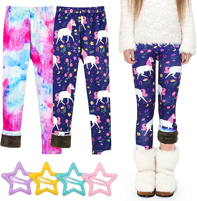 ZeriLion 2 Pack Girls Fleece Lined Leggings – Warm Stretchy Winter Pants for School & Outdoor P... | Amazon (US)