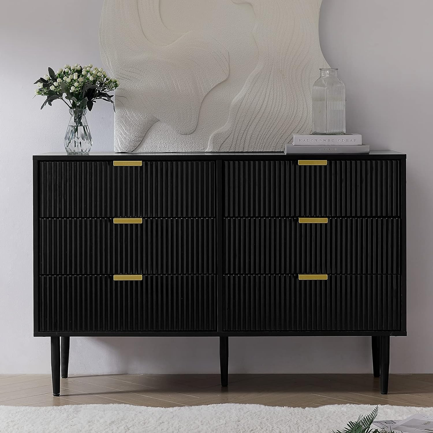 Okvnbjk Black Dresser for Bedroom, Modern 6 Drawer Dresser with Metal Handles, Small Wood Dresser... | Amazon (US)