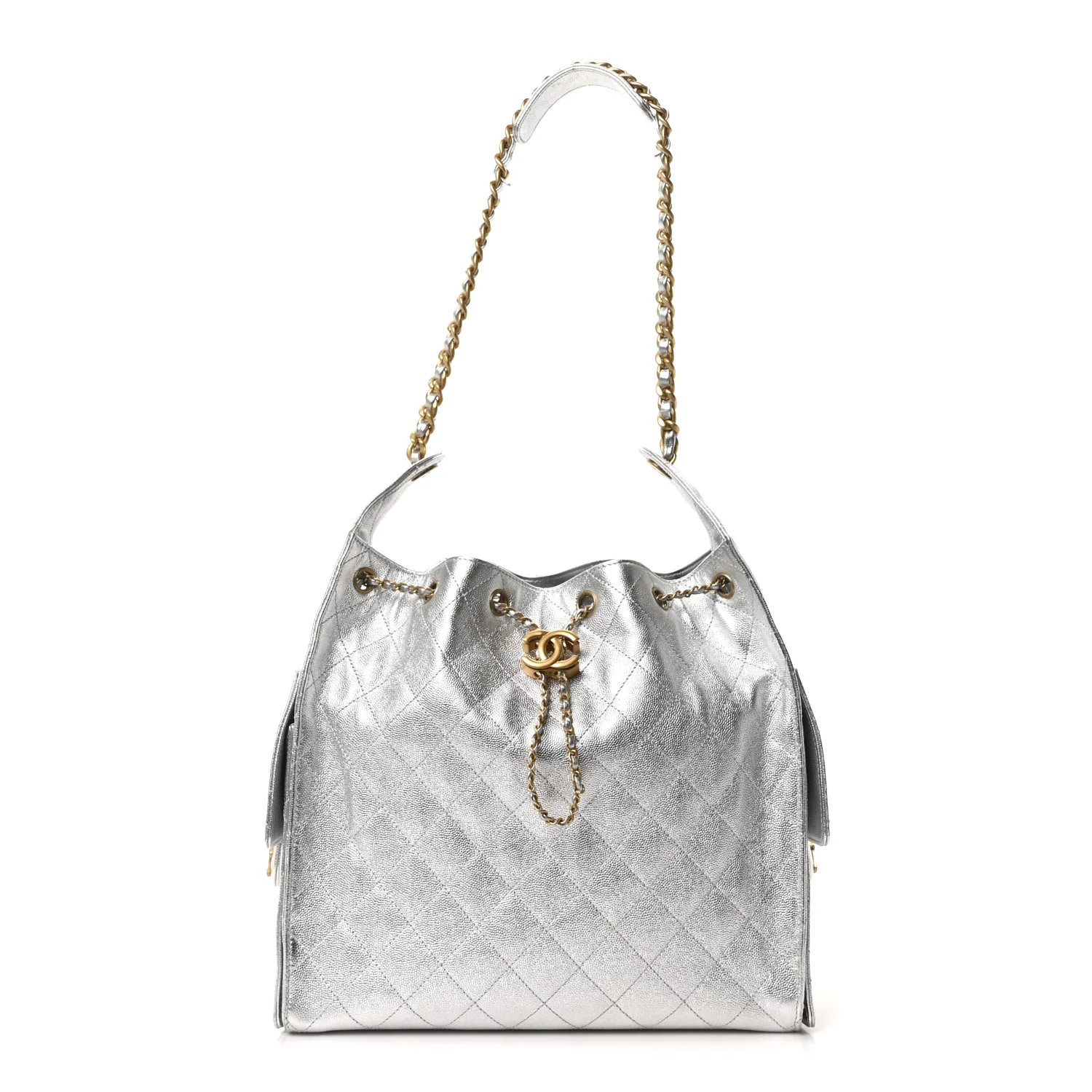 Metallic Caviar Quilted Medium Chanel 25 Handbag Silver | FASHIONPHILE (US)