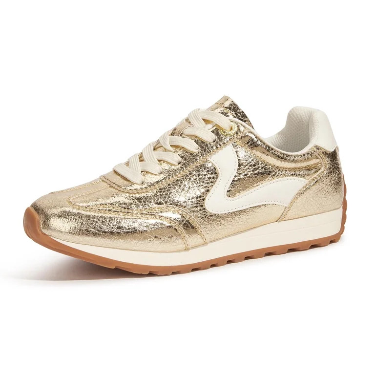 LUCKY STEP Womens Fashion Sneakers Trendy Tennis Shoes Stylish Retro Casual Shoes,Gold | Walmart (US)