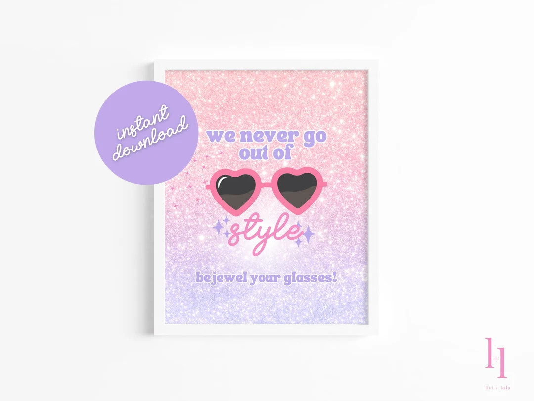 Printable Editable Bejewel Glasses, Instant Download T Swift Birthday Party Sign, 8x10 Decorate G... | Etsy (US)