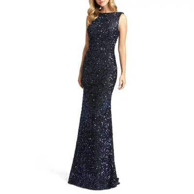 Mac Duggal Cowl Back Boat Neck Sequined Evening Gown in Emerald at Nordstrom, Size 8 | Nordstrom