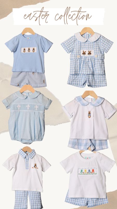 Baby and toddler boy Easter outfits, blue gingham bunny outfits, grandmillennial, smocked outfits 

#LTKkids #LTKbaby #LTKSeasonal