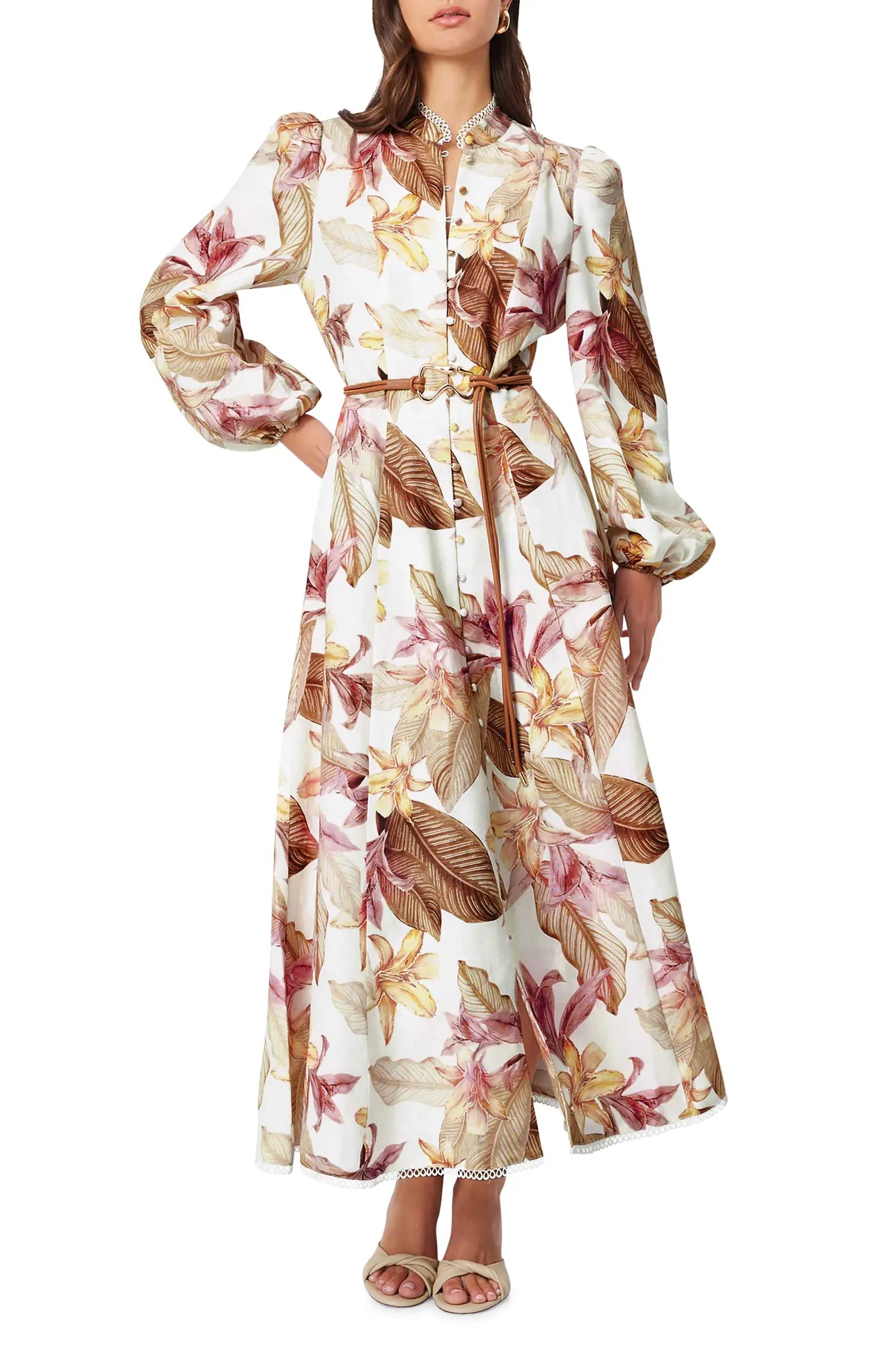 Elliatt Meadow Day Floral Long Sleeve Linen Blend Shirtdress | Nordstrom | Nordstrom