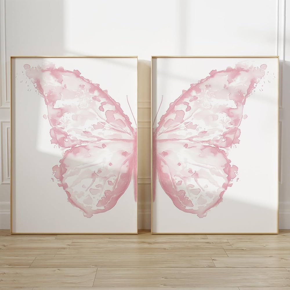 Eeuqiauot Pink Butterfly Canvas Wall Art Abstract Insect Wall Art Watercolor Butterfly Print Pink... | Amazon (US)