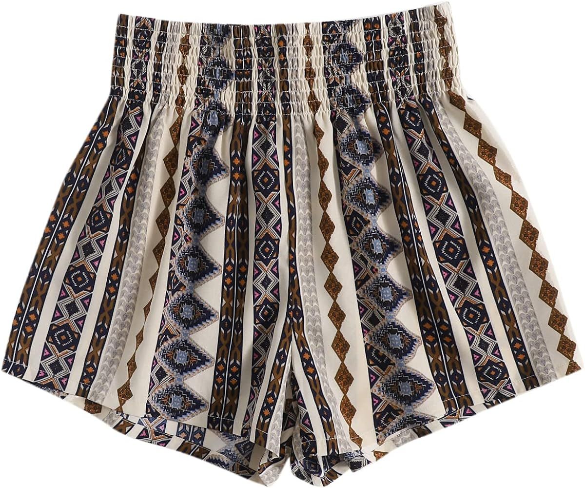 Floerns Women's Summer Tribal Print Elastic Waist Beach Shorts | Amazon (US)