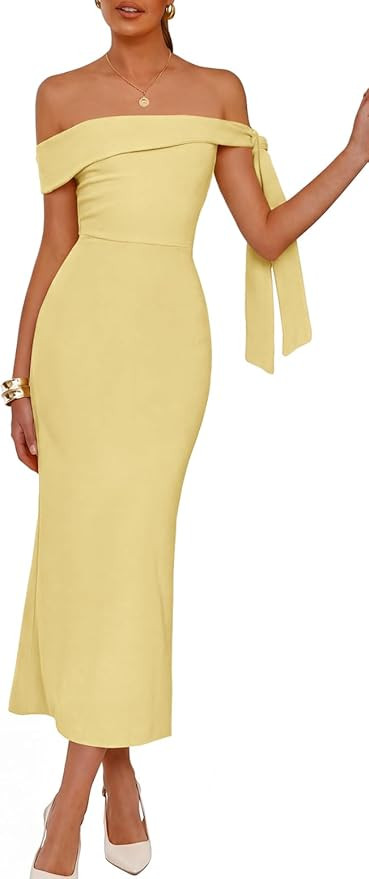 MEROKEETY Women's 2026 Summer Off The Shoulder Dress Bodycon Wedding Guest Cocktail Formal Party ... | Amazon (US)