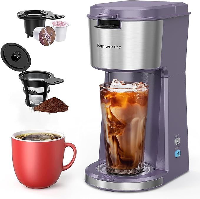 Famiworths Iced Coffee Maker, Hot and Cold Coffee Maker Single Serve for K Cup and Ground, with D... | Amazon (US)