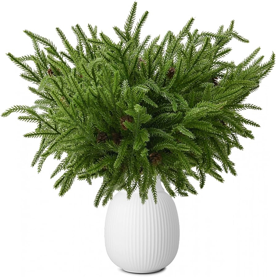 12 Pcs Christmas Norfolk Pine Branches, Artificial Christmas Pine Branches Norfolk Pine Stems, DI... | Amazon (US)