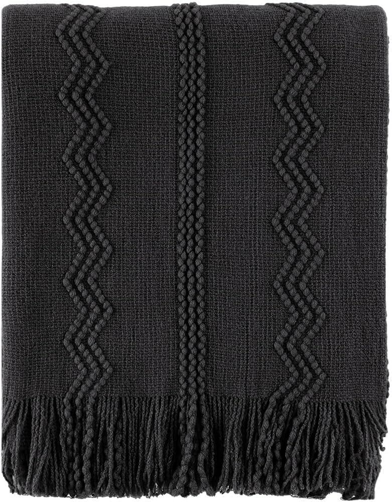 BATTILO HOME Black Throw Blanket with Fringe, Bed Throws for Home Decor, Decorative Black Knit Th... | Amazon (US)