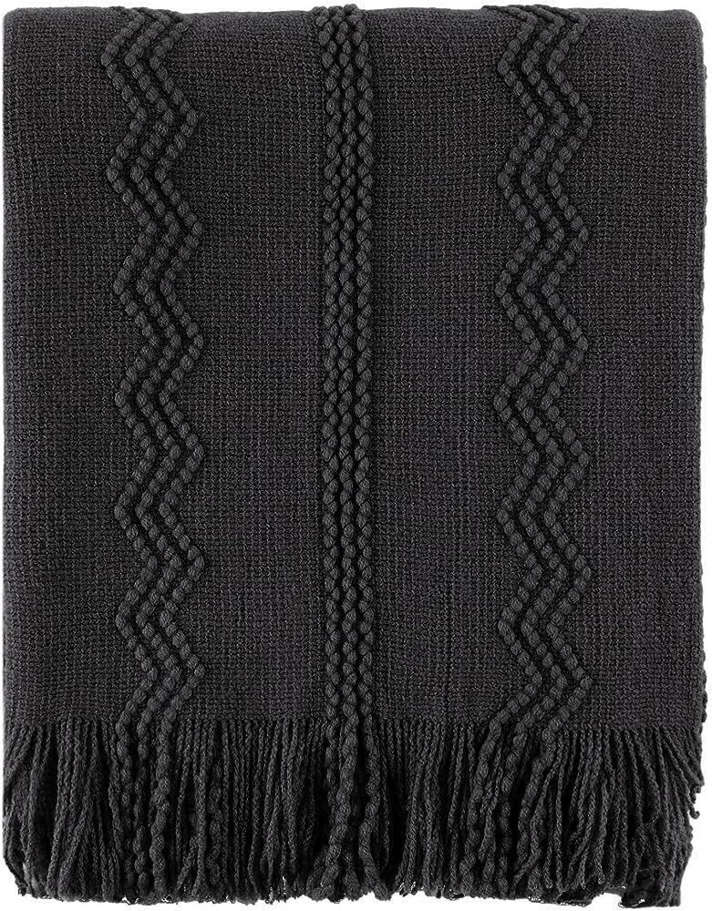 BATTILO HOME Black Throw Blanket with Fringe, Bed Throws for Home Decor, Decorative Black Knit Th... | Amazon (US)