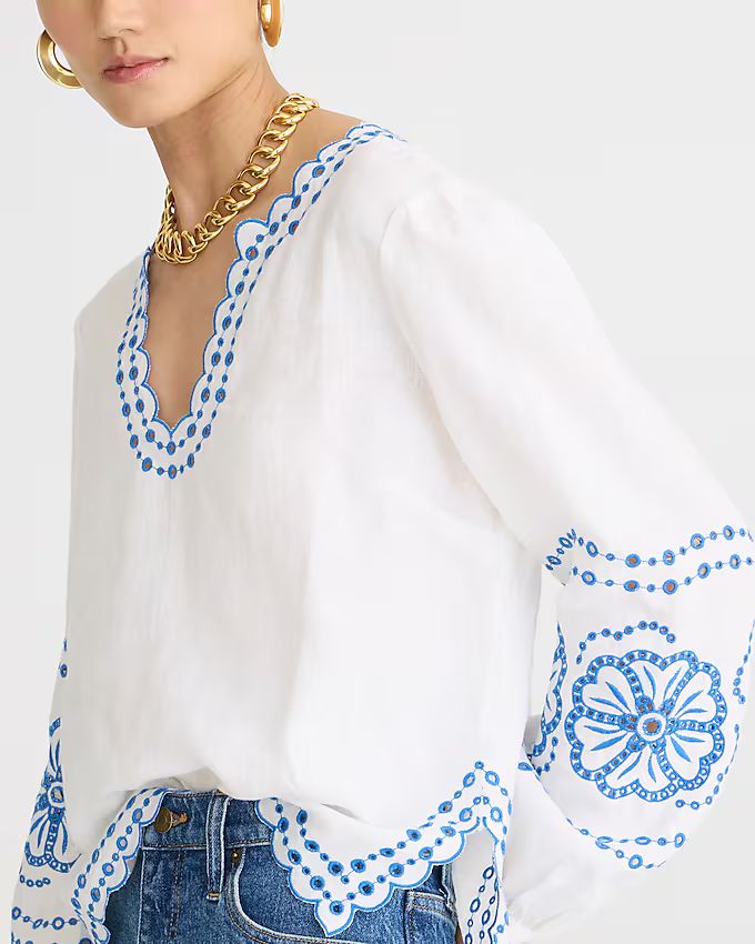 Embroidered linen tunic top | J.Crew US
