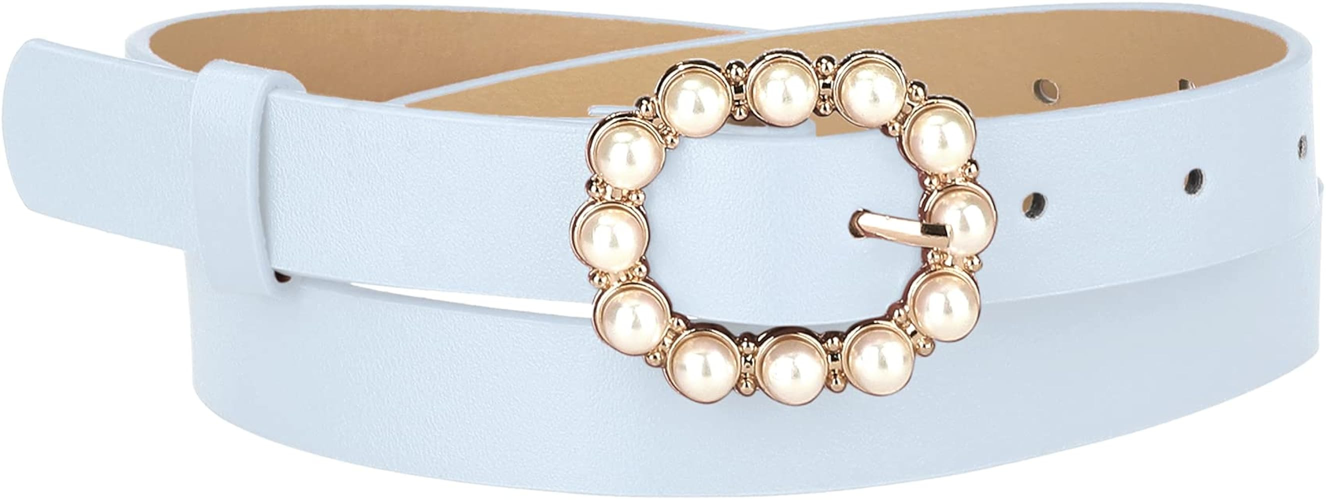 Allegra K Womens Pearl Waistband Skinny Leather Adjustable Pin Buckle Belt for Jeans Dresses Pant... | Amazon (US)