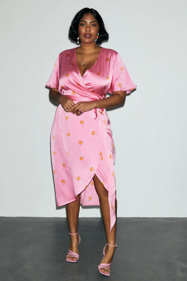 Pink Cocktail Wrap Dress - Curve | Never Fully Dressed US