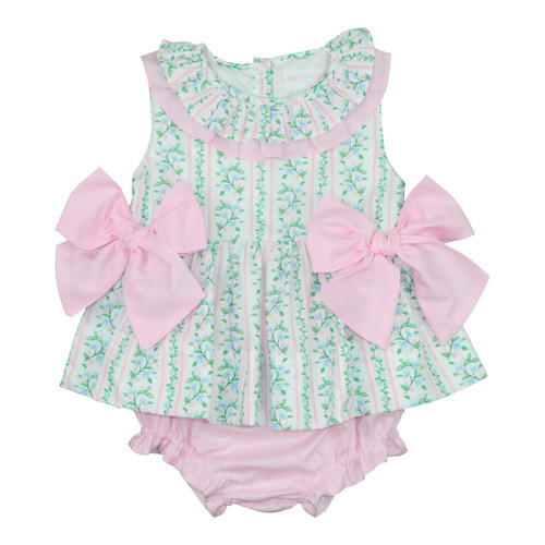 Pink And Green Floral Vines Bow Diaper Set | Cecil and Lou