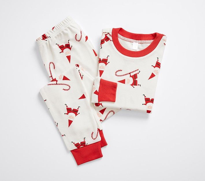 west elm x pbk Modern Smiley Santa Pajama Set, Red/White, 4 | Pottery Barn Kids