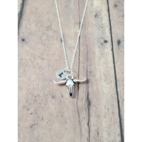 Longhorn Steer Initial Necklace - Longhorn Jewelry, Texas Western Necklace, Gift | Etsy (US)