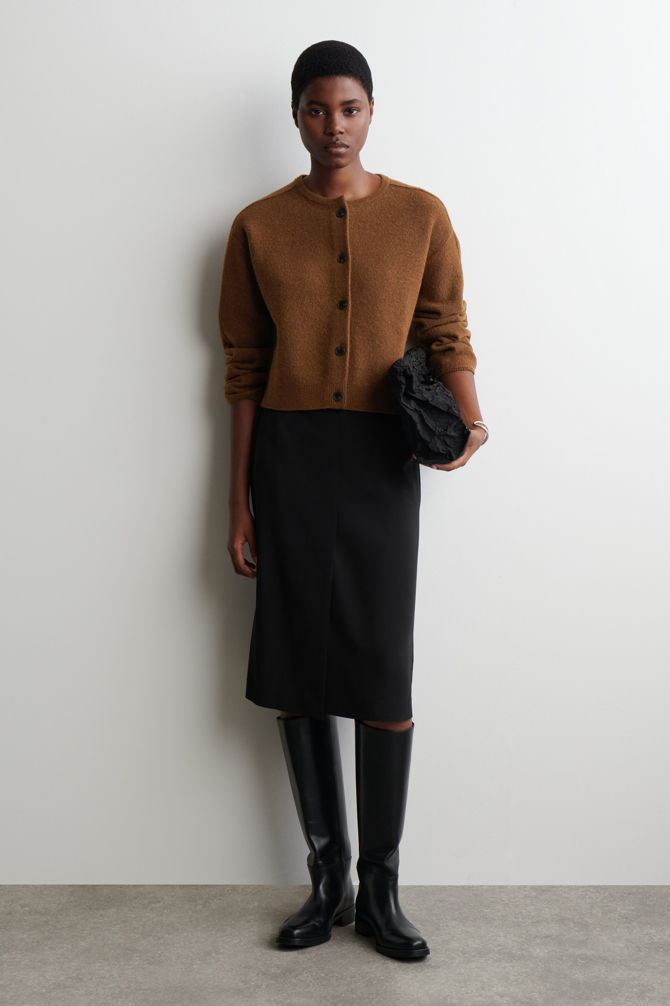 BOILED-WOOL CARDIGAN - BROWN | COS CA | COS (EU)