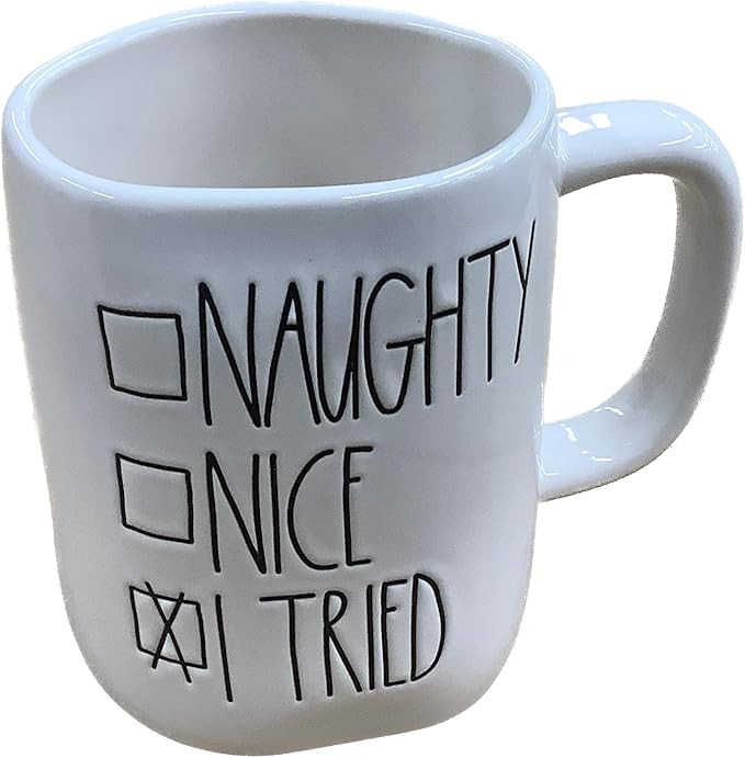 Rae Dunn Christmas Mug, White - Naughty Nice I Tried Santa's Checklist | Amazon (US)