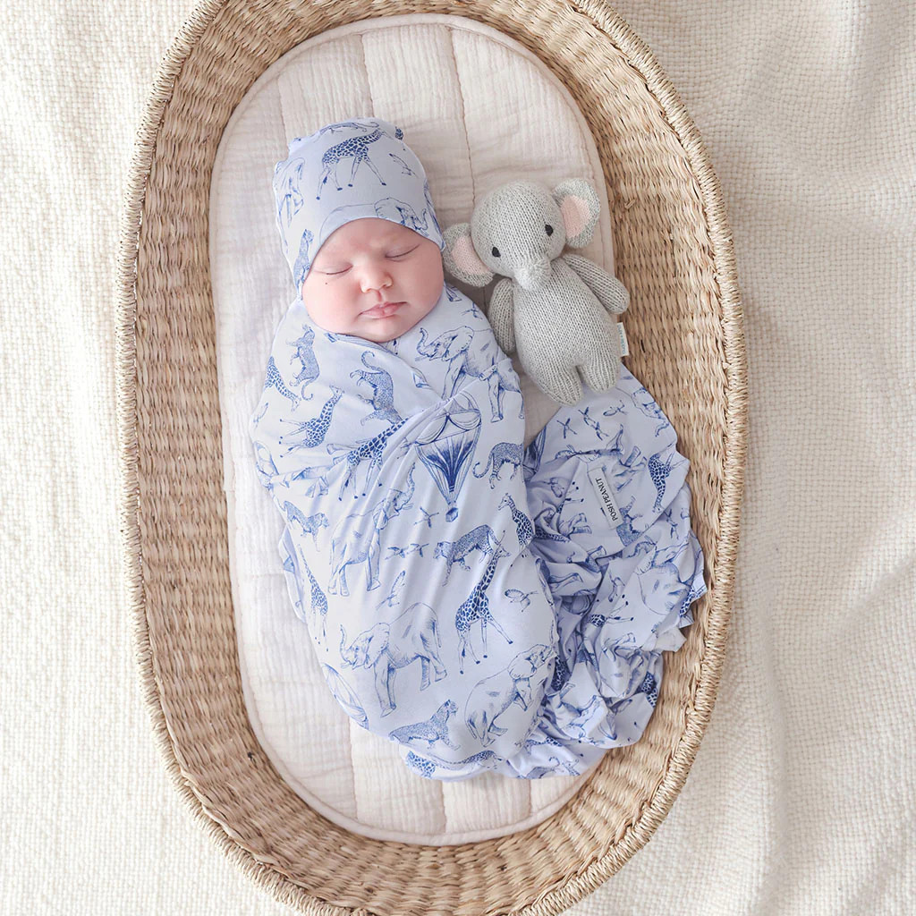 Animals Blue Baby Boy Swaddle | Noah | Posh Peanut