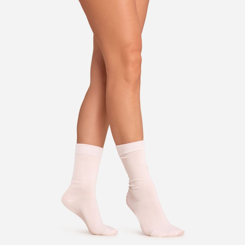 Ribbed Detail Ankle Sport Socks In Cream | EGO (UK)