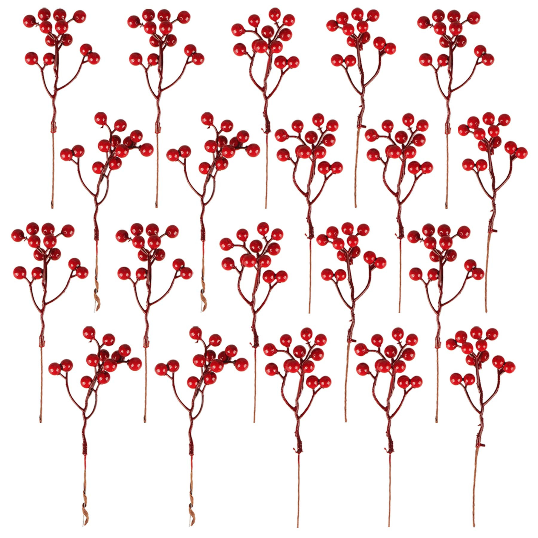 Fangoo 20 Pack 7 Inch Artificial Red Berry Picks for Christmas Tree Burgundy Red Berries Stems Ho... | Amazon (US)