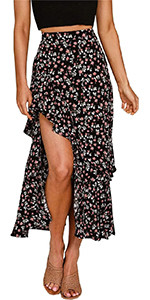 BTFBM Women 2024 Summer Spring Boho Long Skirts Dress Floral Print Elastic Waist Split Ruffle Hig... | Amazon (US)