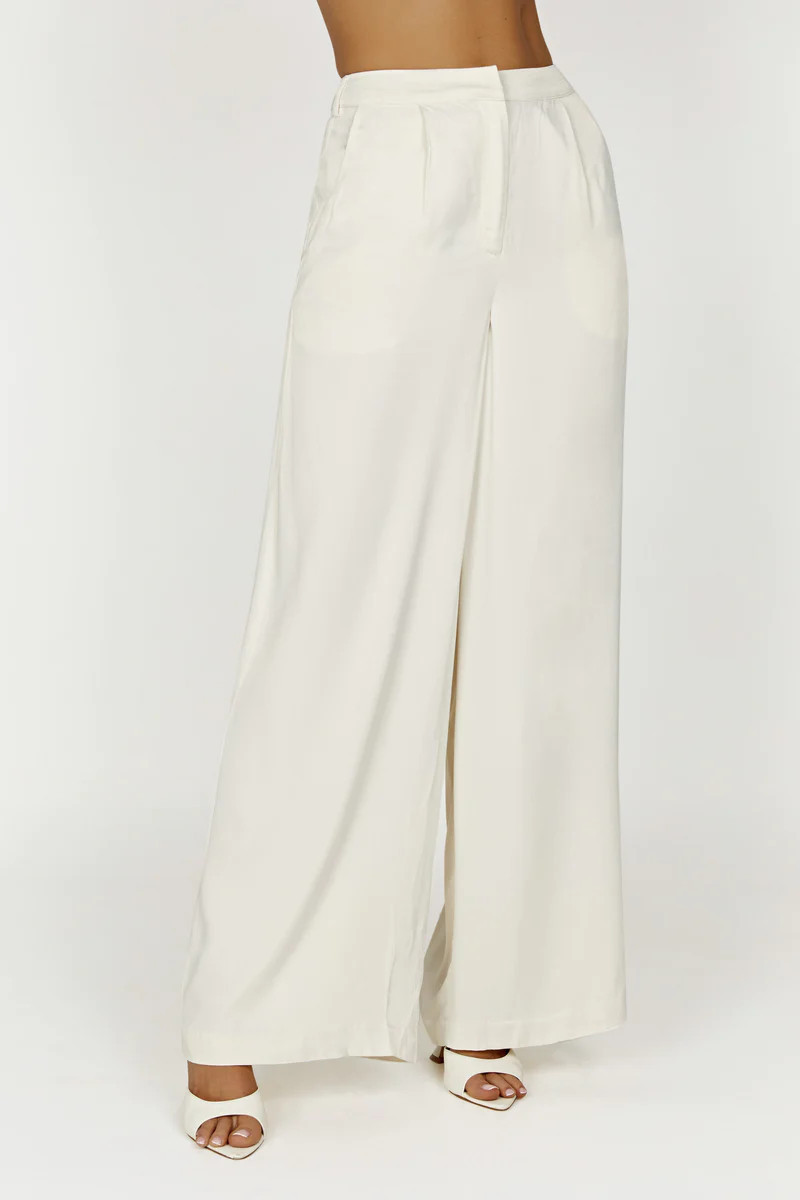 Nour Satin Wide Leg Pant - Ivory | MESHKI US
