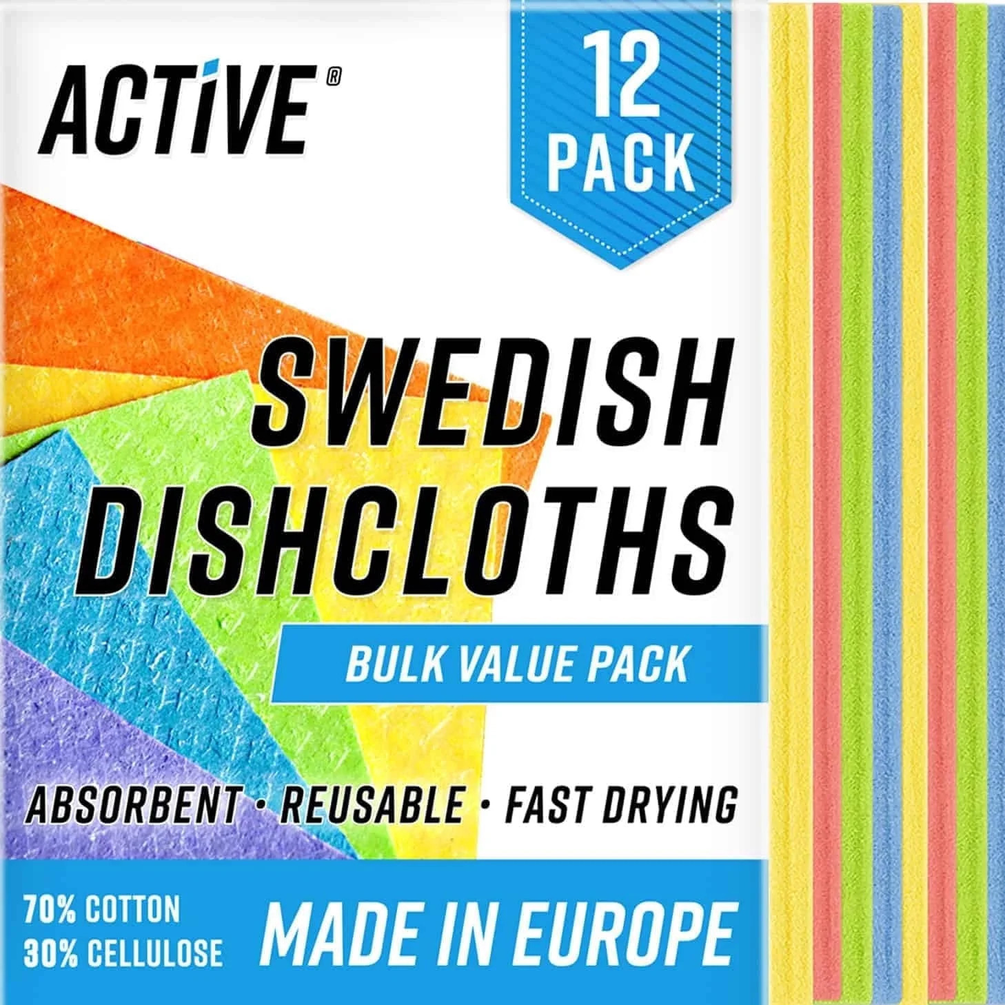 Active Swedish Dish Cloths, Reusable and Washable Cellulose Sponge Dish Towels, Multicolor, 12 pa... | Walmart (US)