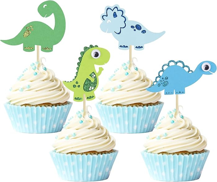Gyufise 24Pcs Dinosaur Cupcake Toppers Assembled Baby Dinosaur Cupcake Picks for Dino Theme Baby ... | Amazon (US)