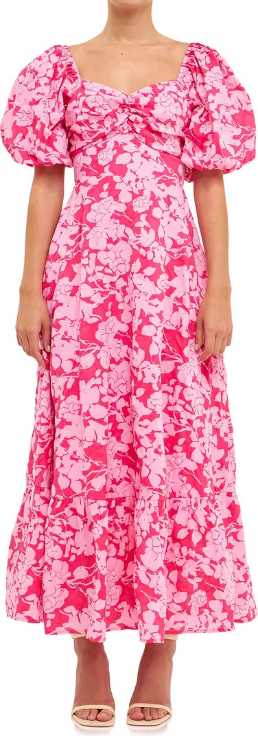 Floral Puff Sleeve Tie Back Maxi Dress | Nordstrom