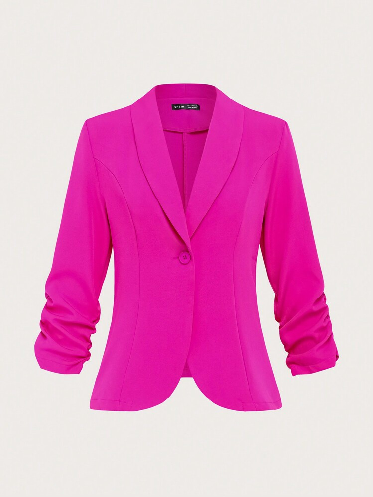 EMERY ROSE SHEIN Clasi Women's Button-Up 3/4 Sleeve Casual Home & Outdoor Blazer,Teacher Outfits For Women | SHEIN