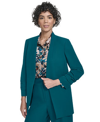 Calvin Klein Women's Heavy Open-Front Ruched-Sleeve Blazer  - Macy's | Macy's