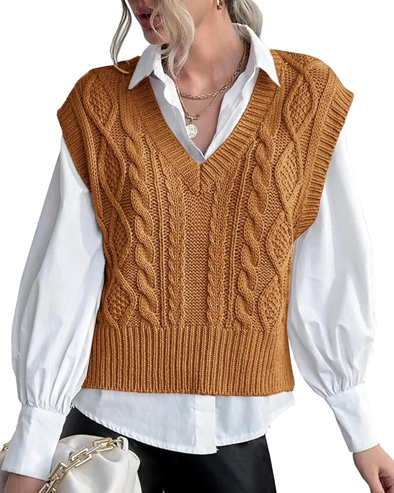 Sweater Vest for Women V Neck Sleeveless Knit Solid Casual Ribbed Preppy Pullover Tops | Amazon (US)