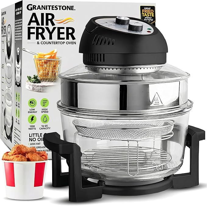 Granitestone 16Qt Large Glass Air Fryer Non Toxic – Family Sized Airfyrer Cooker with 3 Cooking... | Amazon (US)