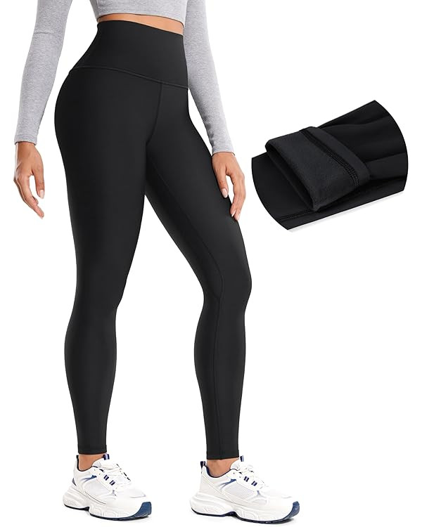 CRZ YOGA Womens Fleece Lined Leggings 28'' - Thermal Winter Warm Full Length Pants Casual Lounge ... | Amazon (US)