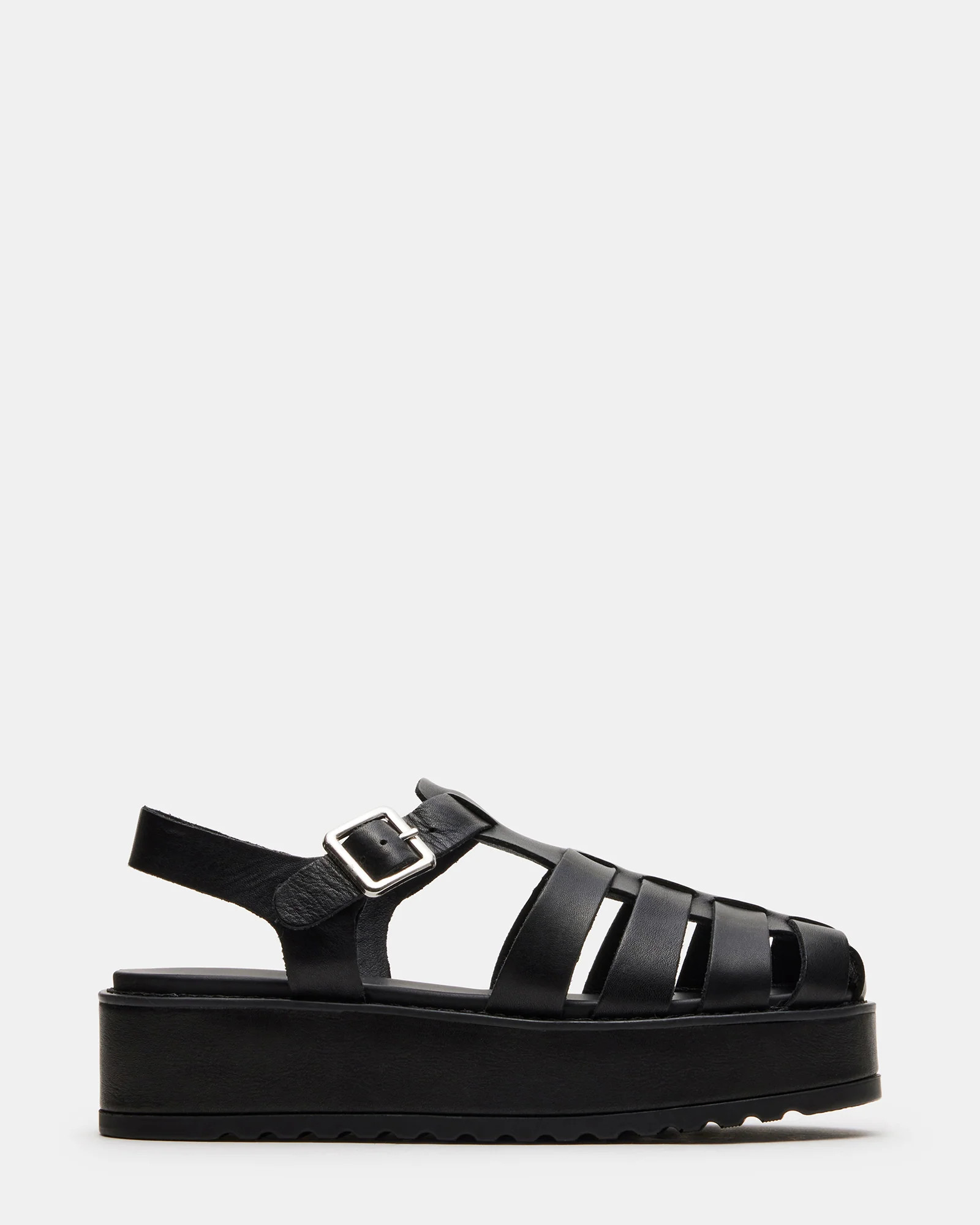 BENSON Black Leather Platform Fisherman Sandal | Women's Sandals | Steve Madden (US)