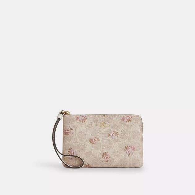 Coach Outlet Corner Zip Wristlet In Signature Canvas With Floral Print | Shop Simon