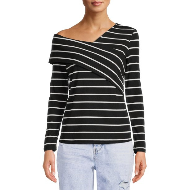 Nine.Eight Women’s Off Shoulder Wrap Top with Long Sleeves - Walmart.com | Walmart (US)