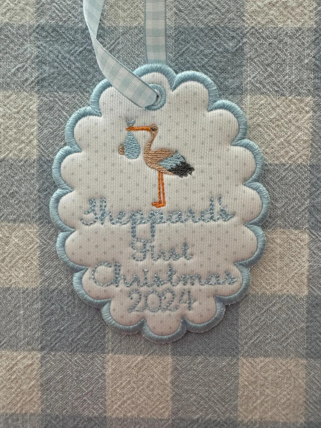 Custom Embroidered Christmas Ornament, 2024 Ornament, Scallop Stork Baby's First Christmas Orname... | Etsy (US)