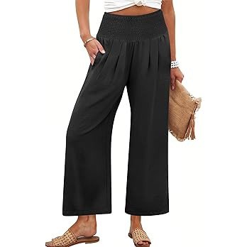ANRABESS Womens Pants Wide Leg High Waisted Palazzo Pants Summer Flowy Beach Lounge Casual Trouse... | Amazon (US)
