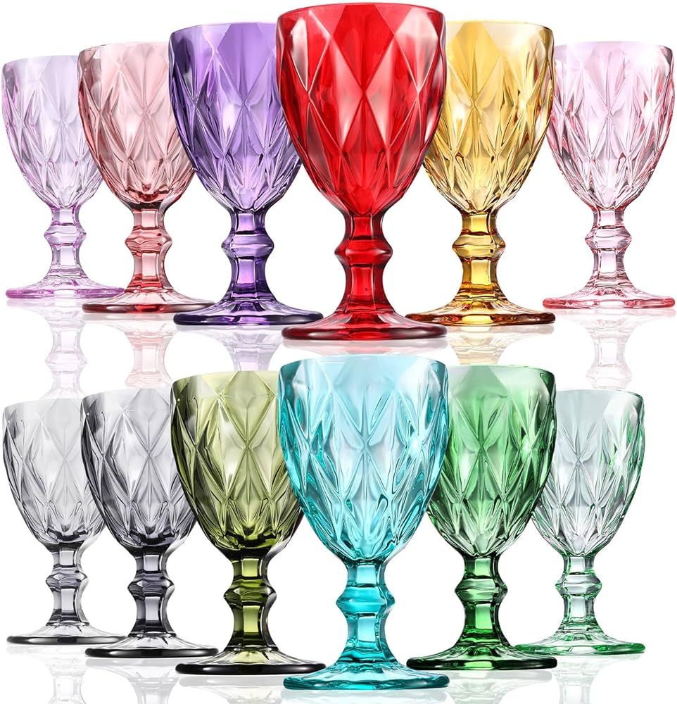 meekoo 12 Pcs Red Wine Glass Colored Glass Goblet 8 oz Stemmed Glassware Colorful Wine Glass Drin... | Amazon (US)