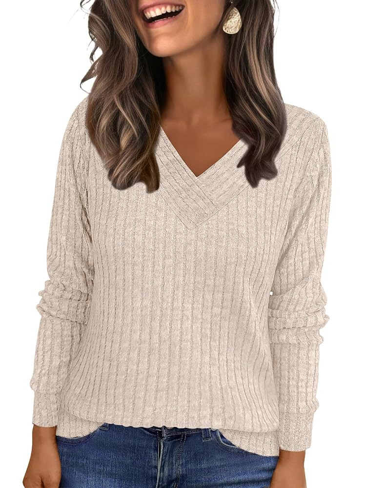 ANRABESS Long Sleeve Shirts for Women V Neck Tunic Tops Business Casual Loose Fall Lightweight Sw... | Amazon (US)