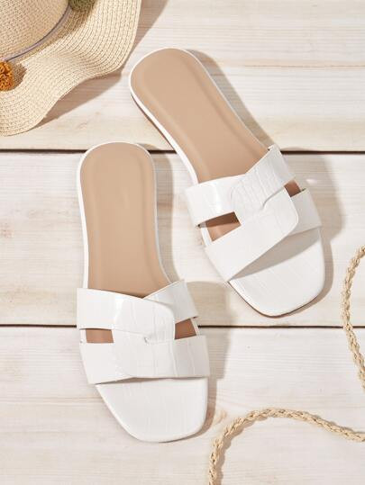 EMERY ROSE Croc Embossed Twist Slide Sandals | SHEIN