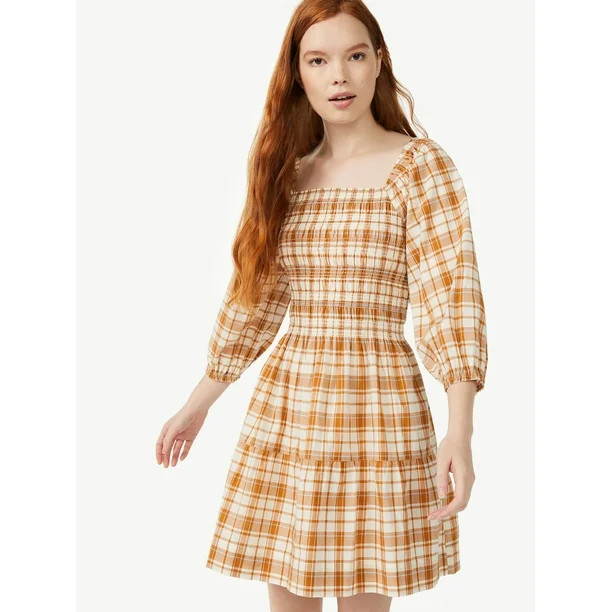 Free Assembly Women's Square Neck Smocked Mini Dress | Walmart (US)