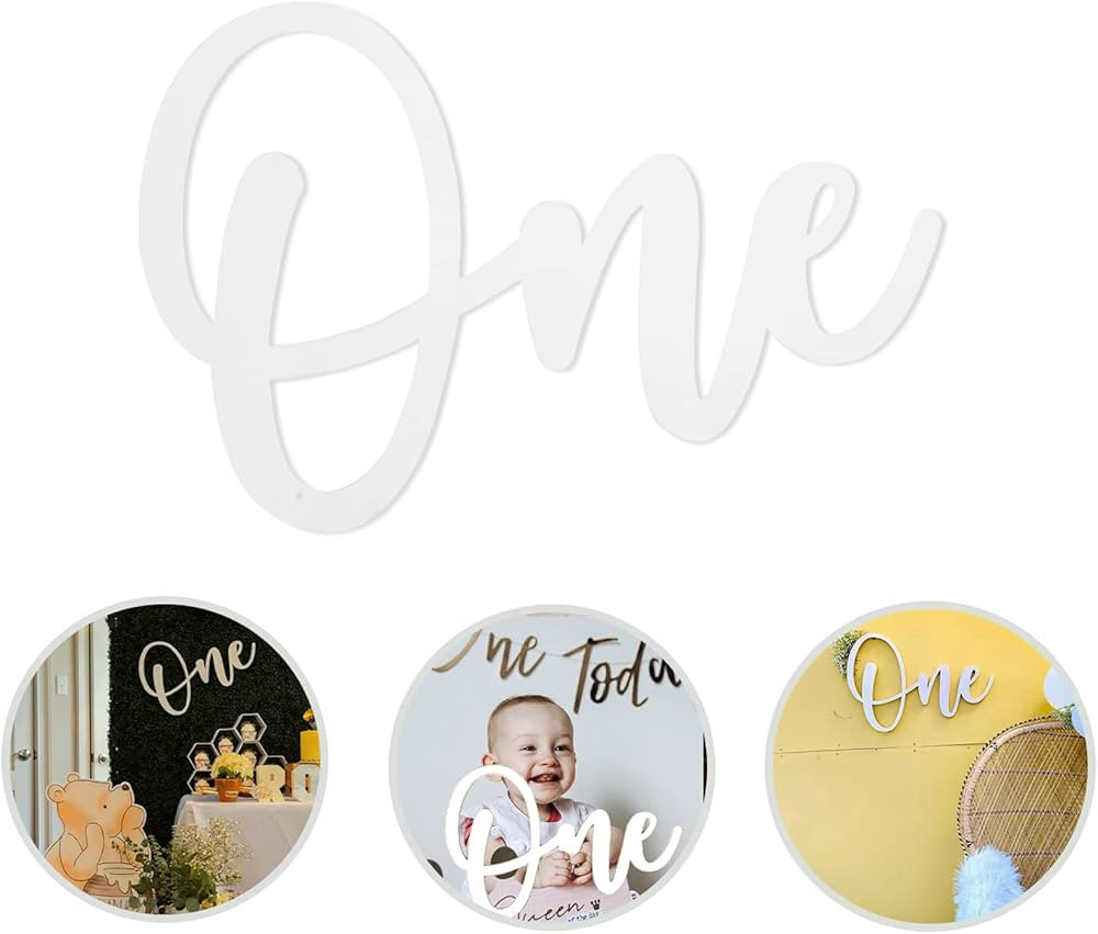 One Sign First Birthday Decorations, Wooden White One Photo Prop for 1st Boy or Girl Birthday Par... | Amazon (US)