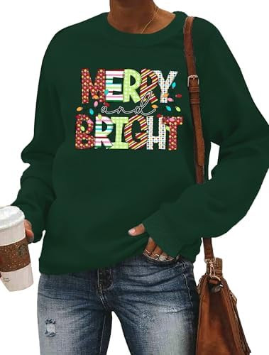 Christmas Sweatshirt Women Merry and Bright Christmas T-Shirt Funny Xmas Lights Blouse Tops Holid... | Amazon (US)