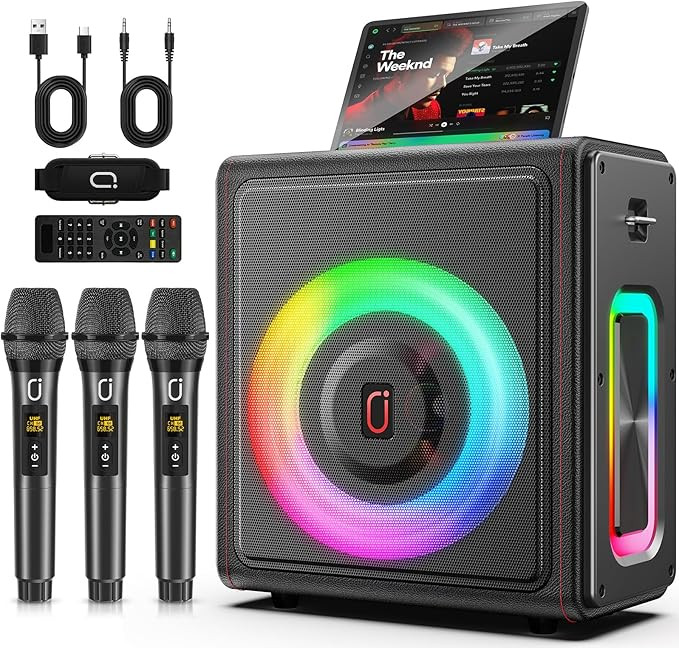 Karaoke Machine with 3 Wireless Mics | Bluetooth 5.3 Speaker with Echo Adjustment & Auto Pitch Co... | Amazon (US)